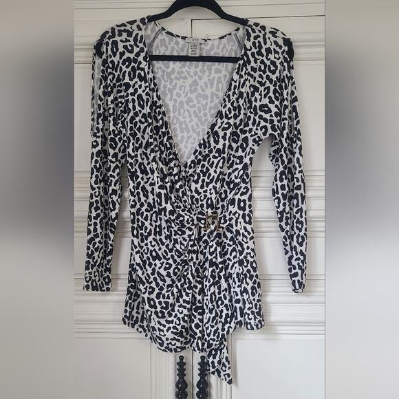 Cache Wrap Top Animal Print White And Black Size M - Picture 3 of 11
